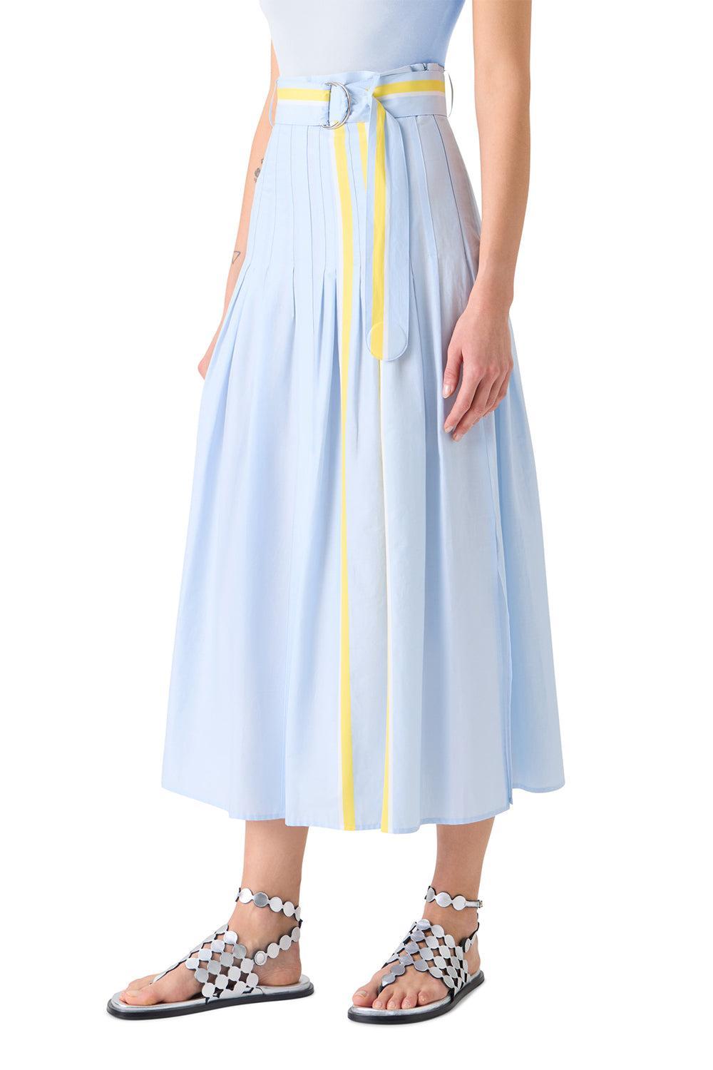 Stripe Pleated Midi Skirt-BLUE-2-CLOTHINGSKIRTMIDI-AKRIS PUNTO