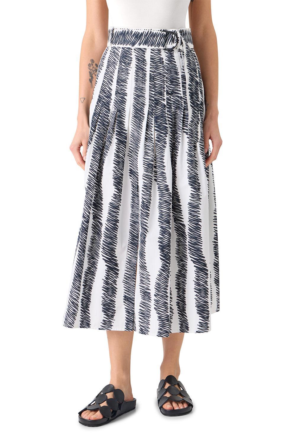 Scribble Pleated Midi Skirt-STRIPE-2-CLOTHINGSKIRTMIDI-AKRIS PUNTO
