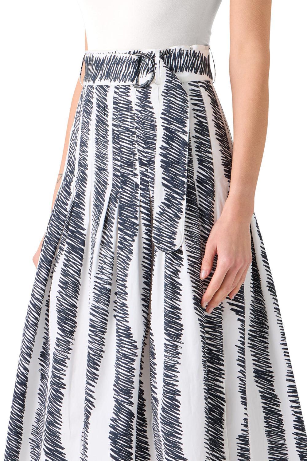 Scribble Pleated Midi Skirt-STRIPE-2-CLOTHINGSKIRTMIDI-AKRIS PUNTO