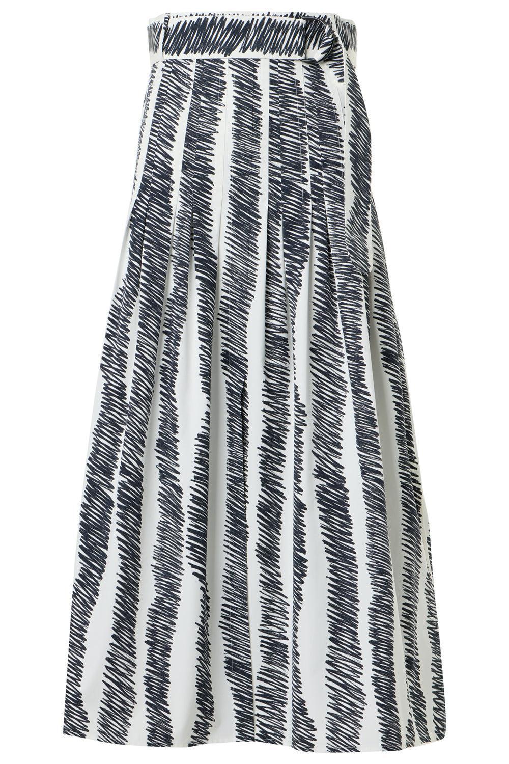Scribble Pleated Midi Skirt-STRIPE-2-CLOTHINGSKIRTMIDI-AKRIS PUNTO