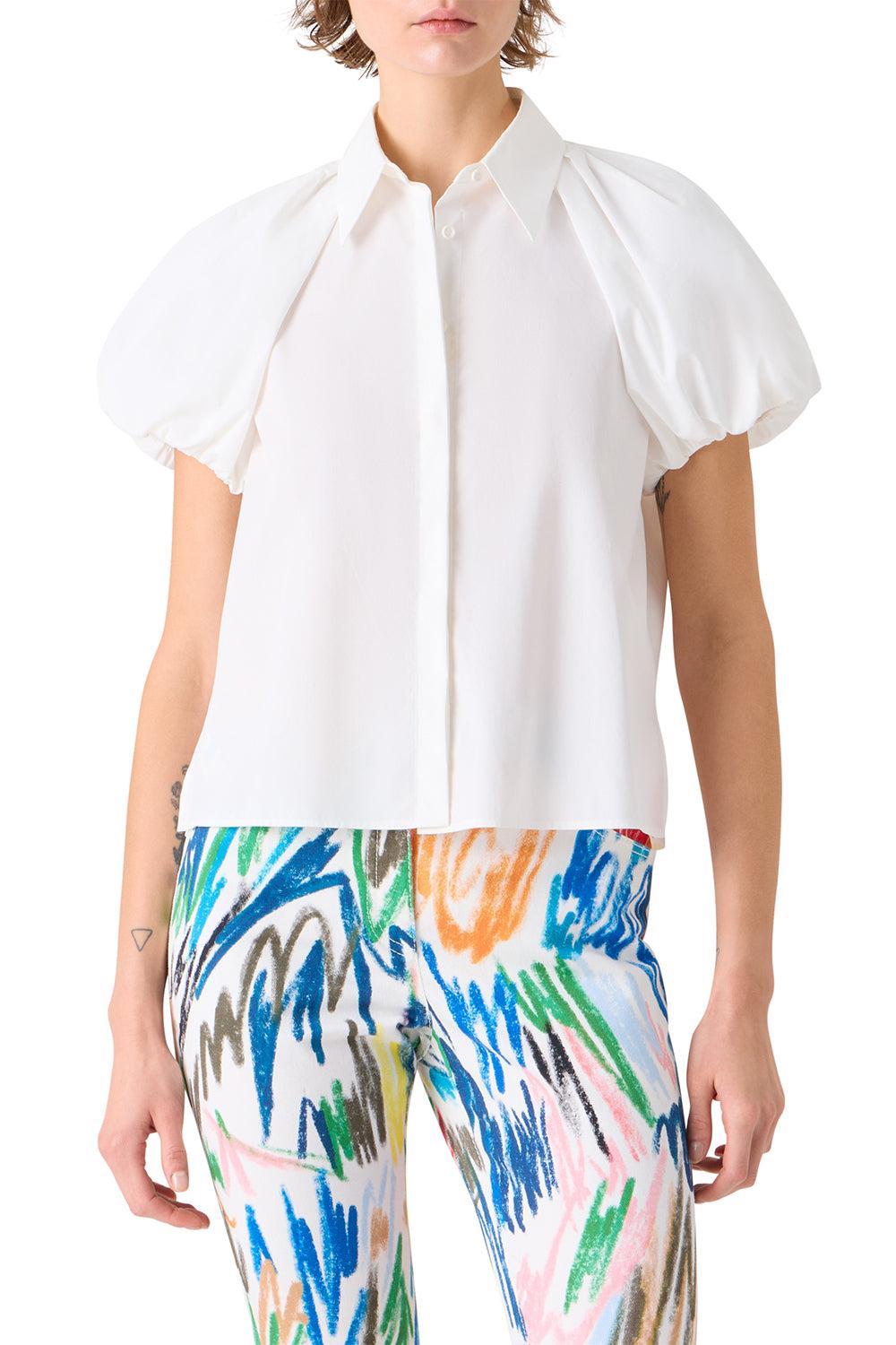 Balloon Sleeve Button Top-CREAM-2-CLOTHINGTOPBLOUSE-AKRIS PUNTO