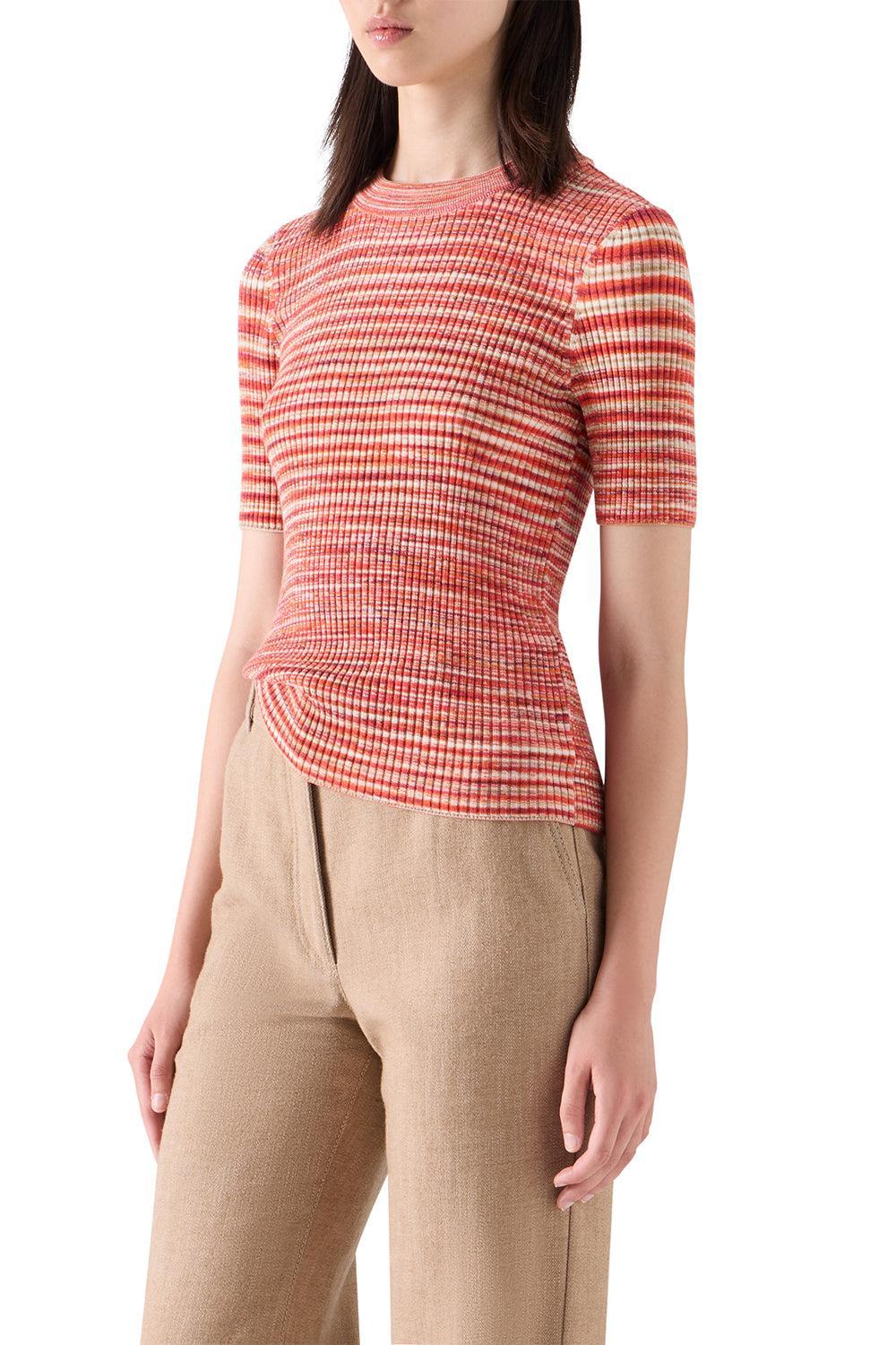  Striped Short Sleeve Sweater-ORANGE-2-CLOTHINGTOPKNITS-AKRIS PUNTO 