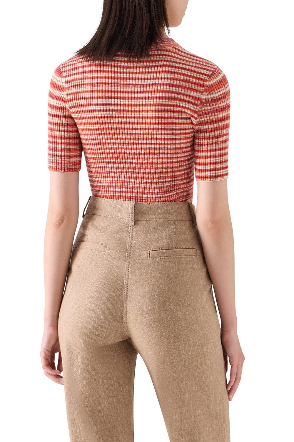  Striped Short Sleeve Sweater-ORANGE-2-CLOTHINGTOPKNITS-AKRIS PUNTO 