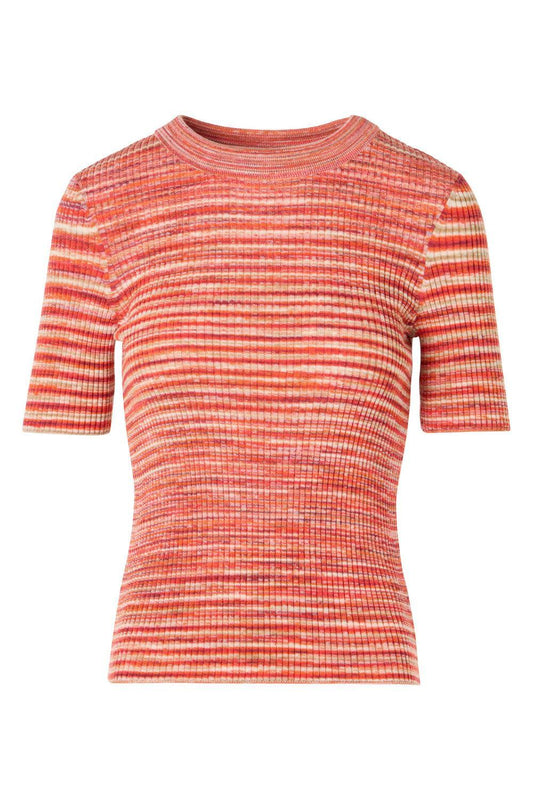 Striped Short Sleeve Sweater-ORANGE-2-CLOTHINGTOPKNITS-AKRIS PUNTO
