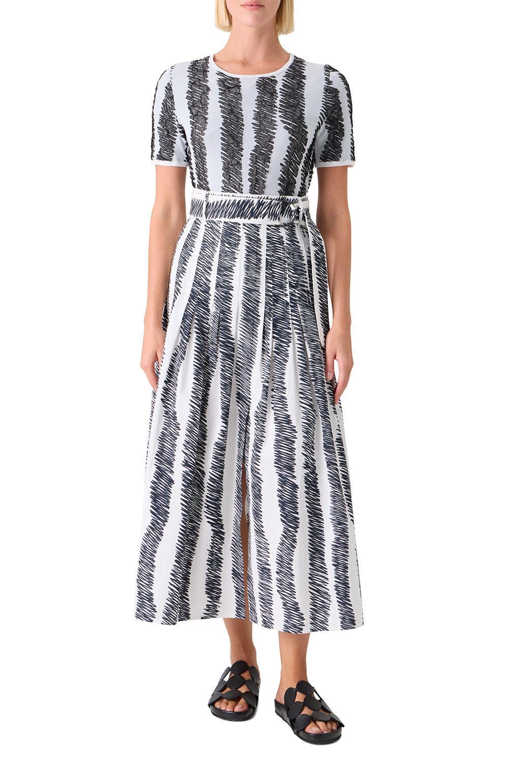 Short Sleeve 3D Scribble Top-STRIPE-2-CLOTHINGTOPKNITS-AKRIS PUNTO