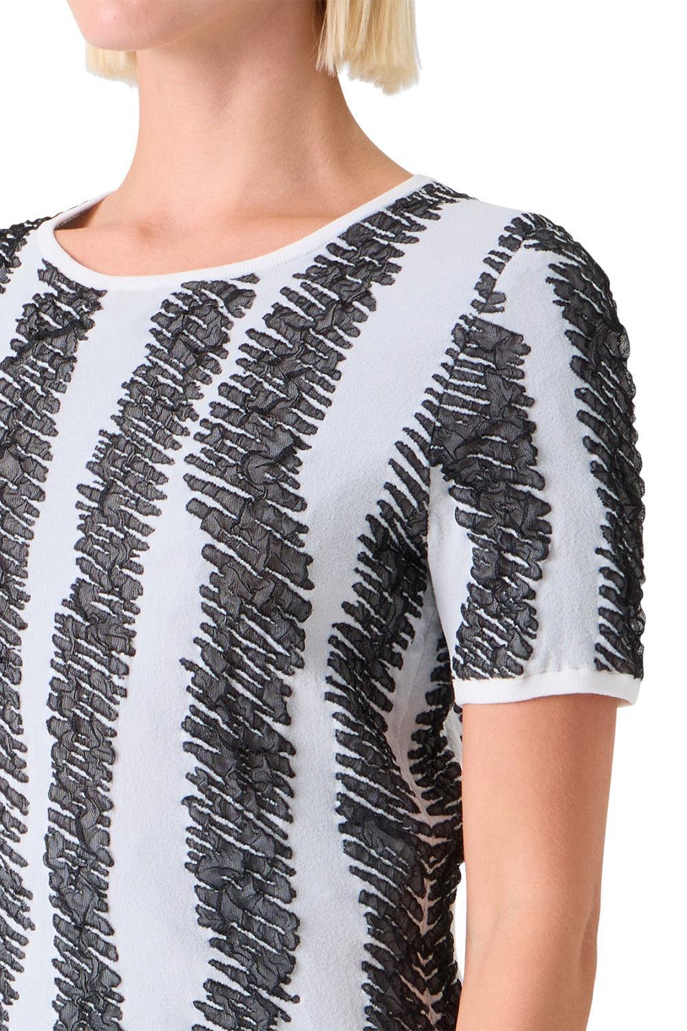 Short Sleeve 3D Scribble Top-STRIPE-2-CLOTHINGTOPKNITS-AKRIS PUNTO