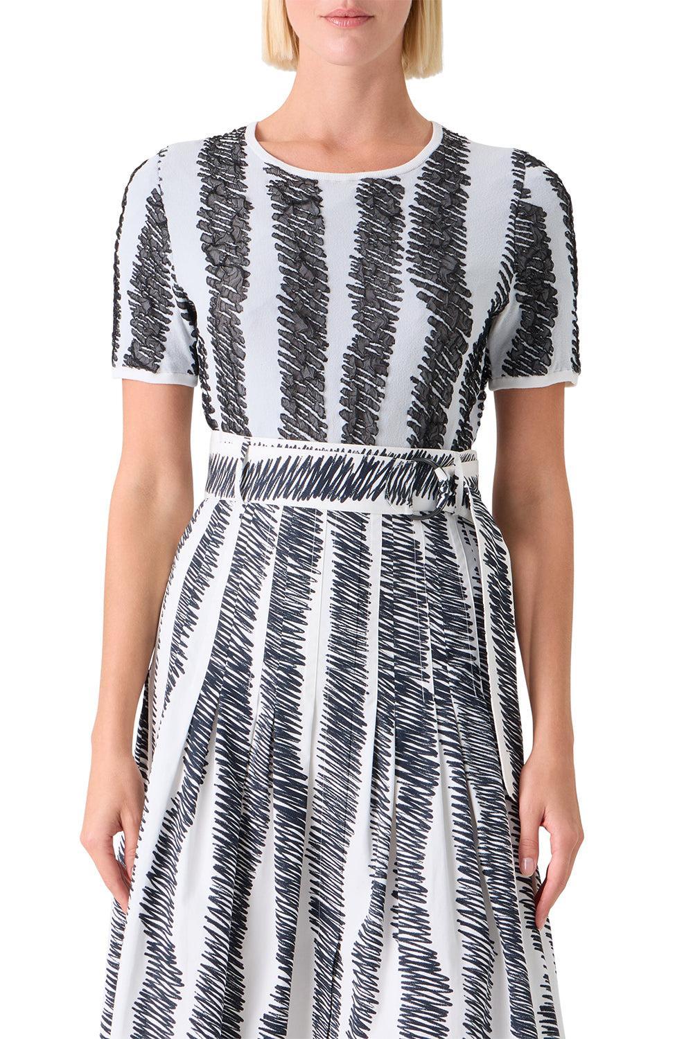 Short Sleeve 3D Scribble Top-STRIPE-2-CLOTHINGTOPKNITS-AKRIS PUNTO