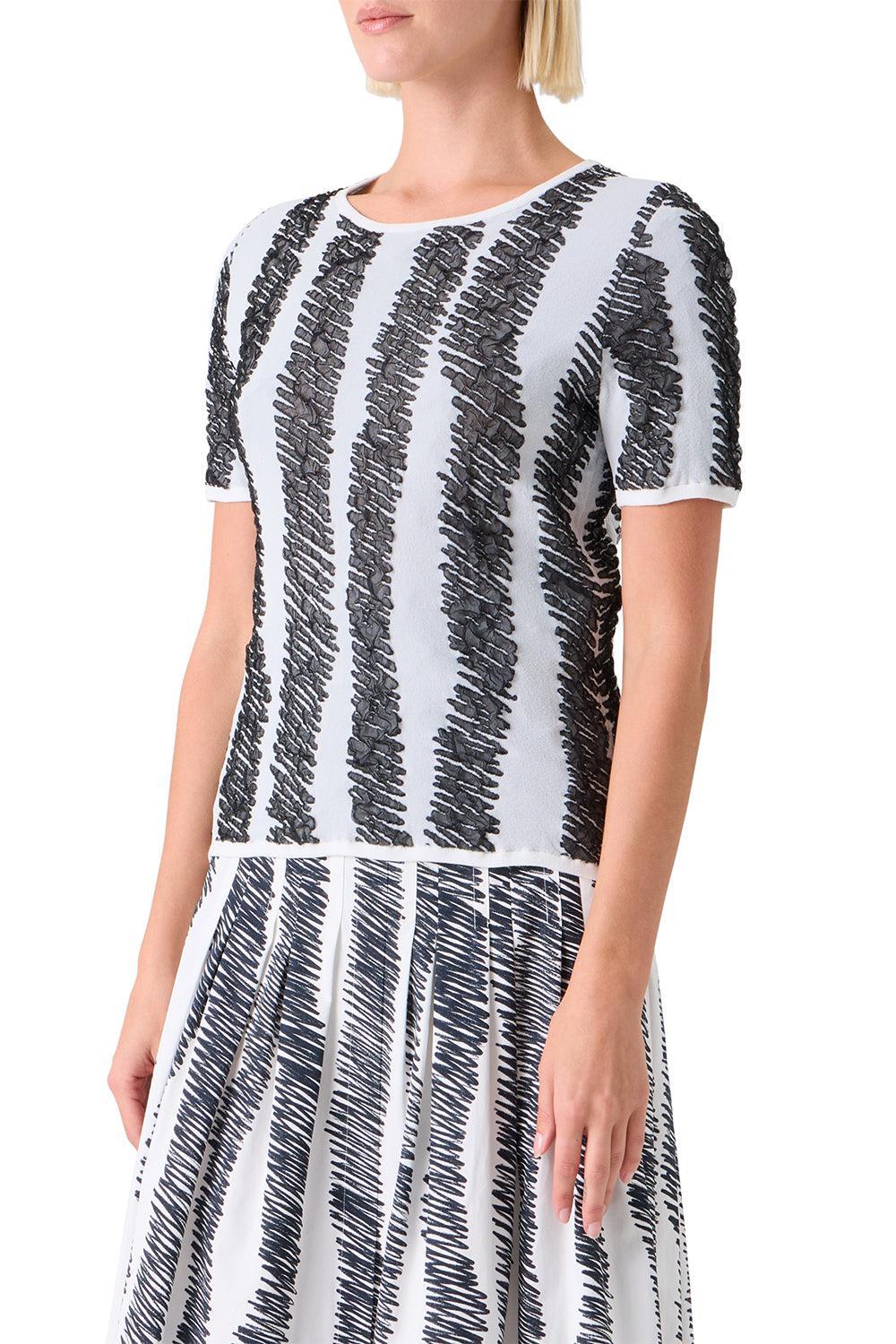 Short Sleeve 3D Scribble Top-STRIPE-2-CLOTHINGTOPKNITS-AKRIS PUNTO