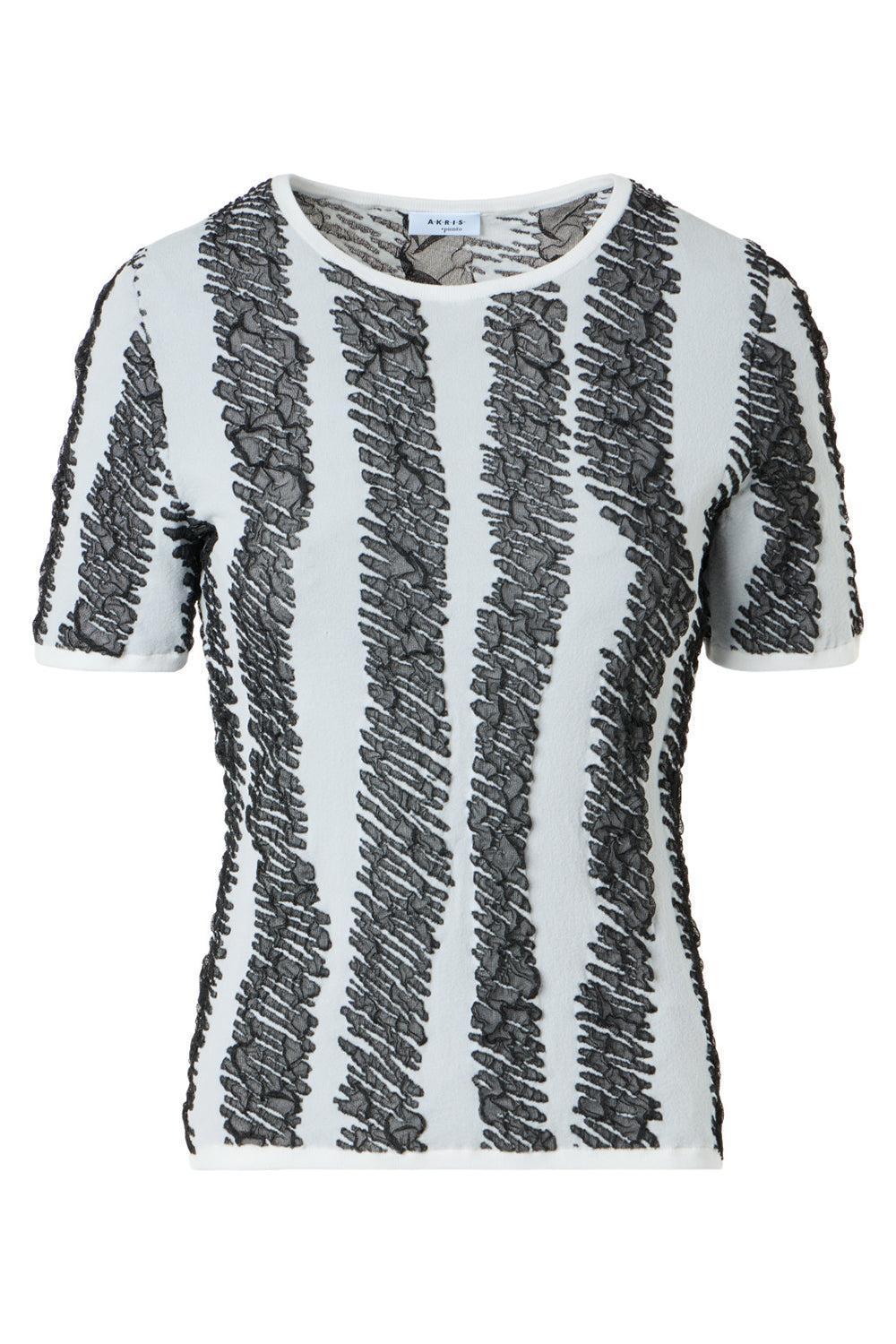 Short Sleeve 3D Scribble Top-STRIPE-2-CLOTHINGTOPKNITS-AKRIS PUNTO