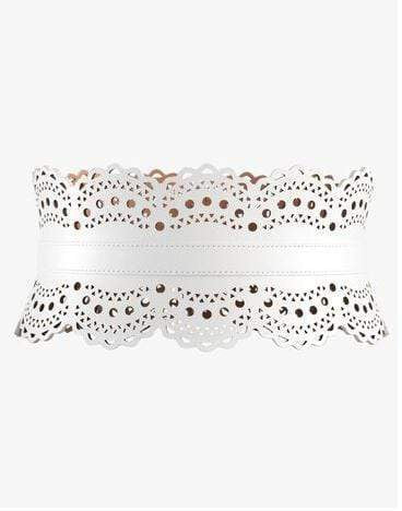 ALAÏA-Optic White Openwork Leather Corset Belt-