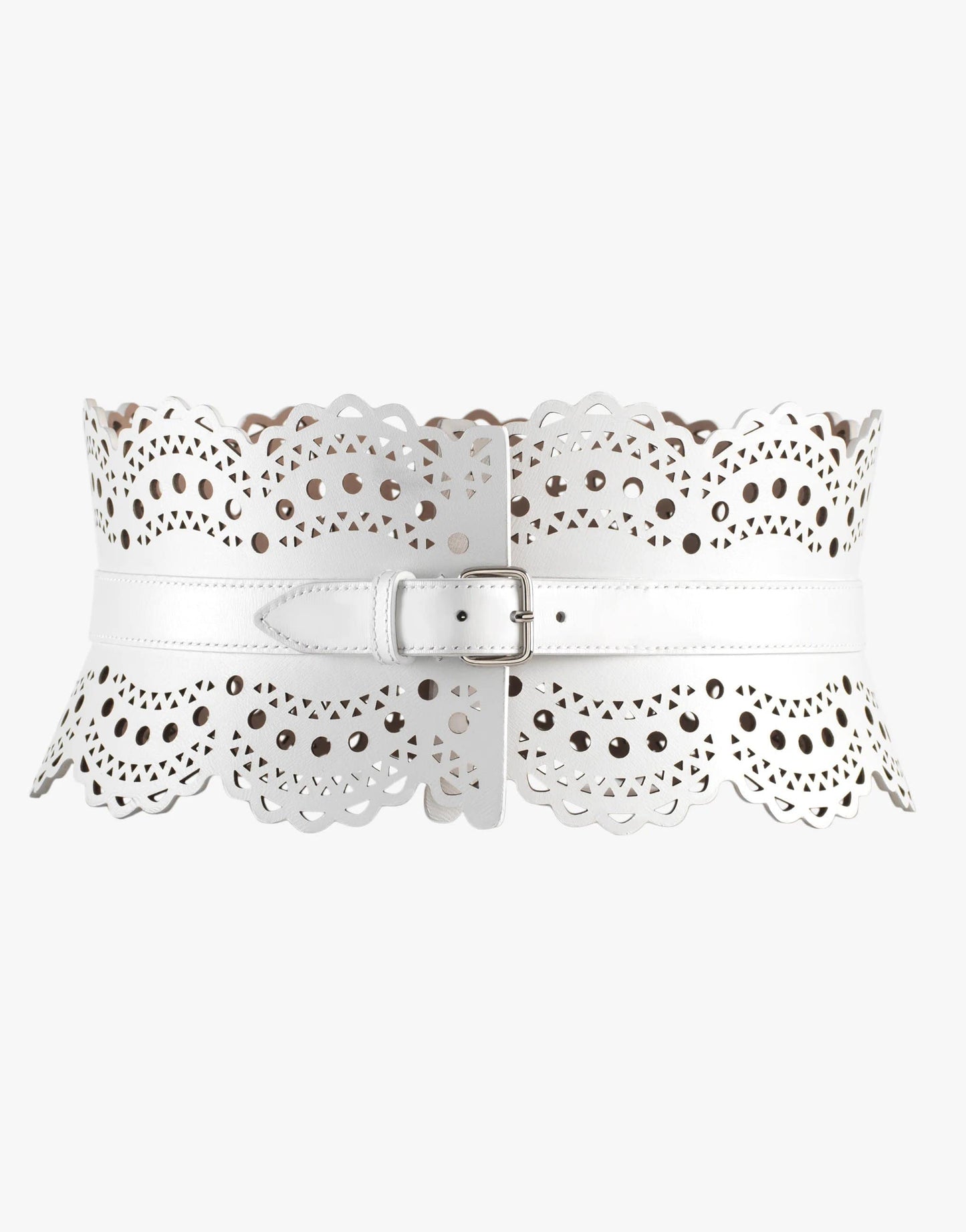 ALAÏA-Optic White Openwork Leather Corset Belt-
