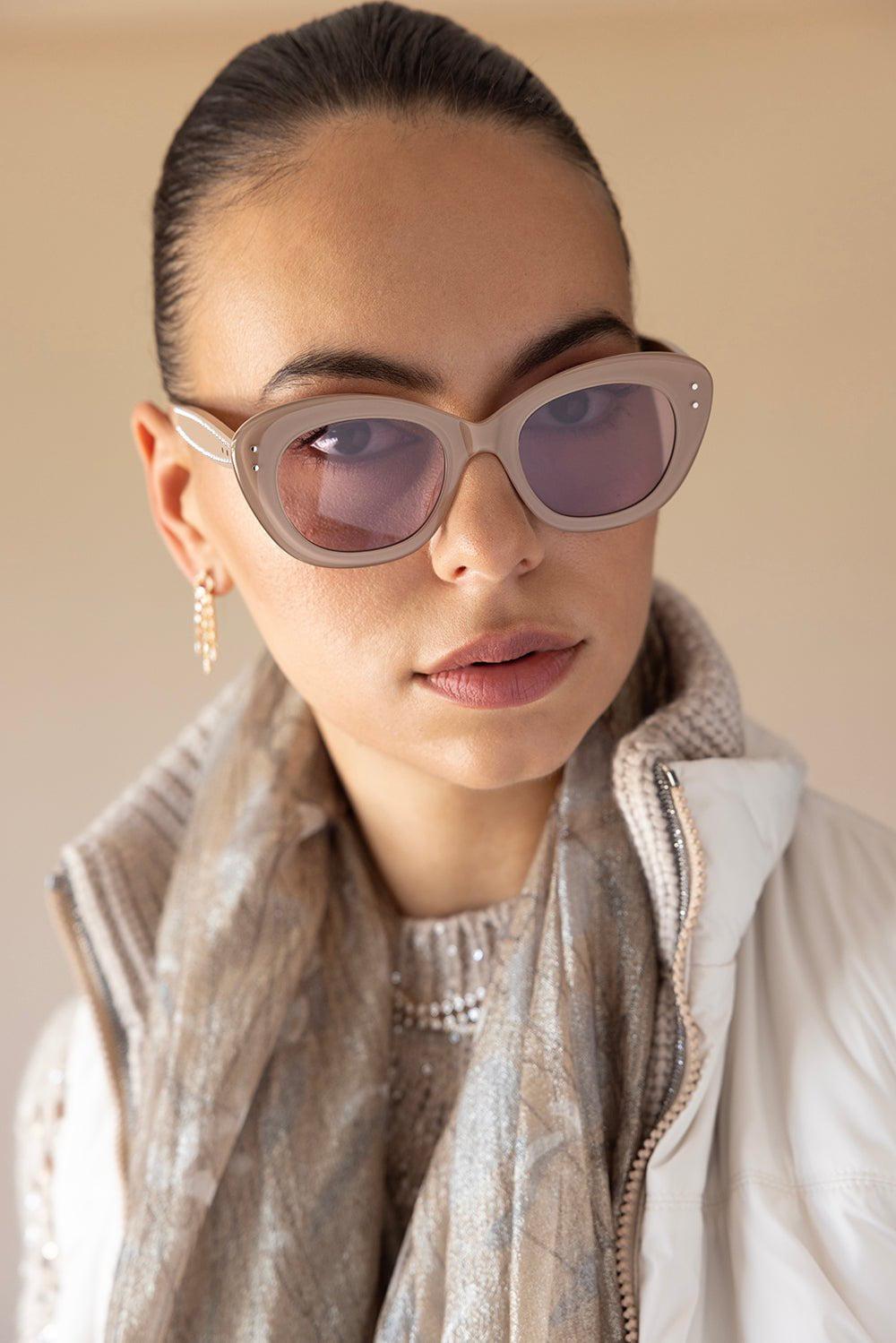 ALAÏA-Micro Stud Cat Eye Sunglasses-NUDE/VIO