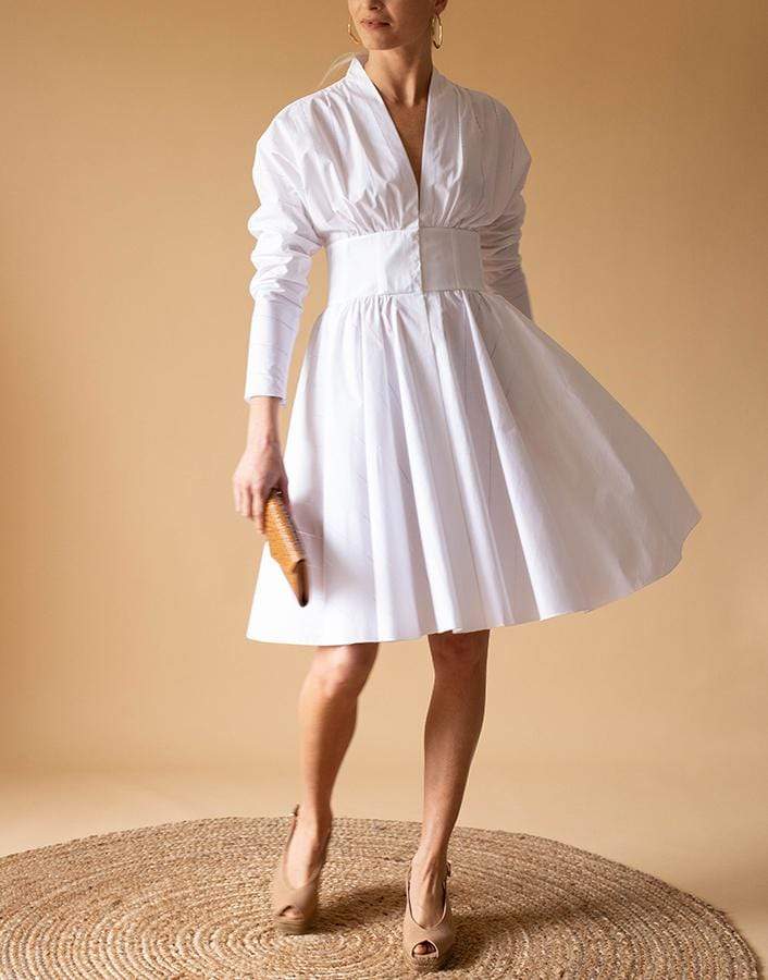 ALAÏA-Corset Belted V-Neck Dress-