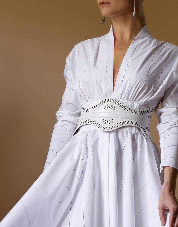 ALAÏA-Corset Belted V-Neck Dress-