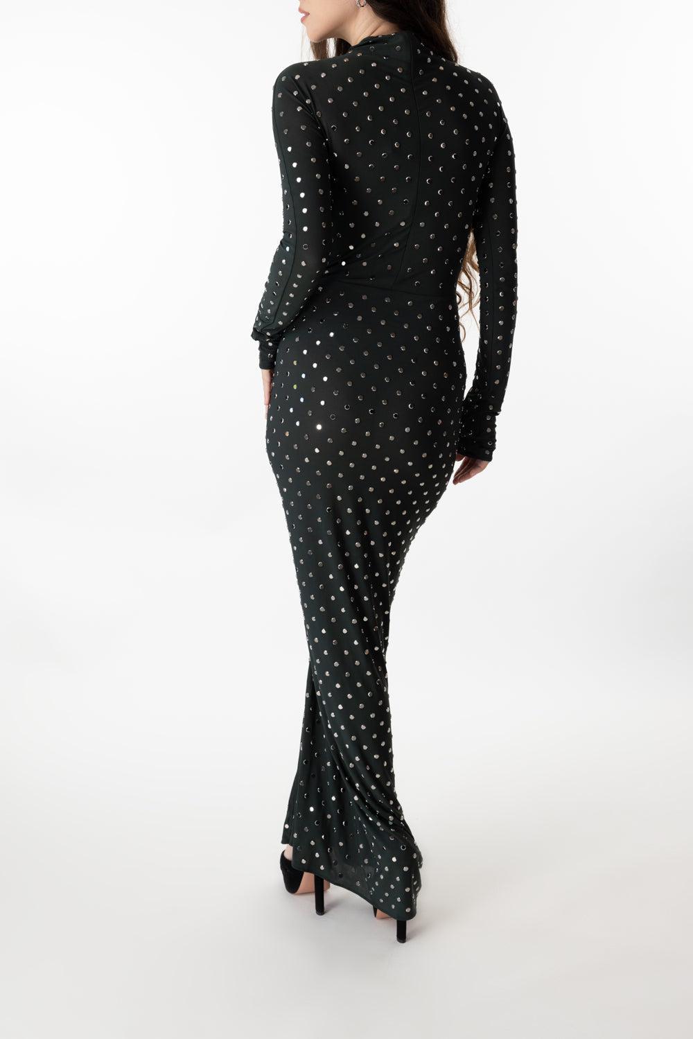 Rhinestone Draped Dress-FORET-38-CLOTHINGDRESSCOCKTAIL-ALAÏA