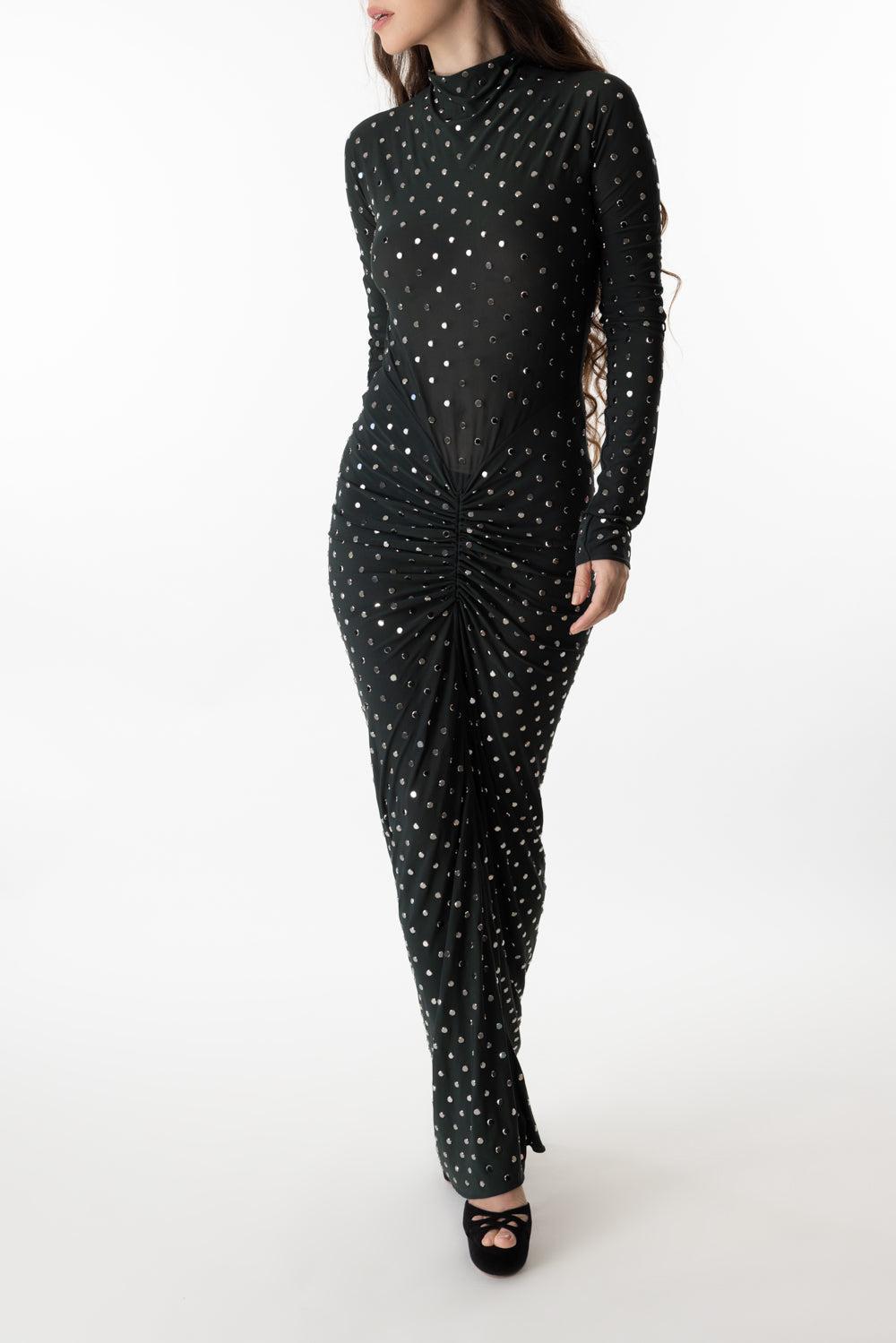 Rhinestone Draped Dress-FORET-38-CLOTHINGDRESSCOCKTAIL-ALAÏA