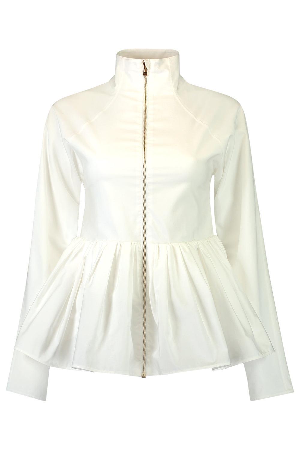 Front Zip Peplum Jacket-BLANC-34-CLOTHINGJACKETCASUAL-ALAÏA