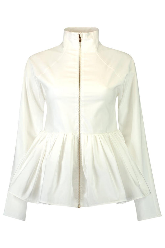 Front Zip Peplum Jacket-BLANC-34-CLOTHINGJACKETCASUAL-ALAÏA