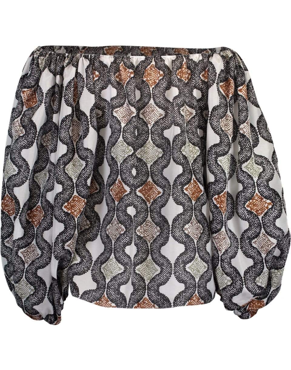 ALAÏA-Long Sleeve Off the Shoulder Print Blouse-