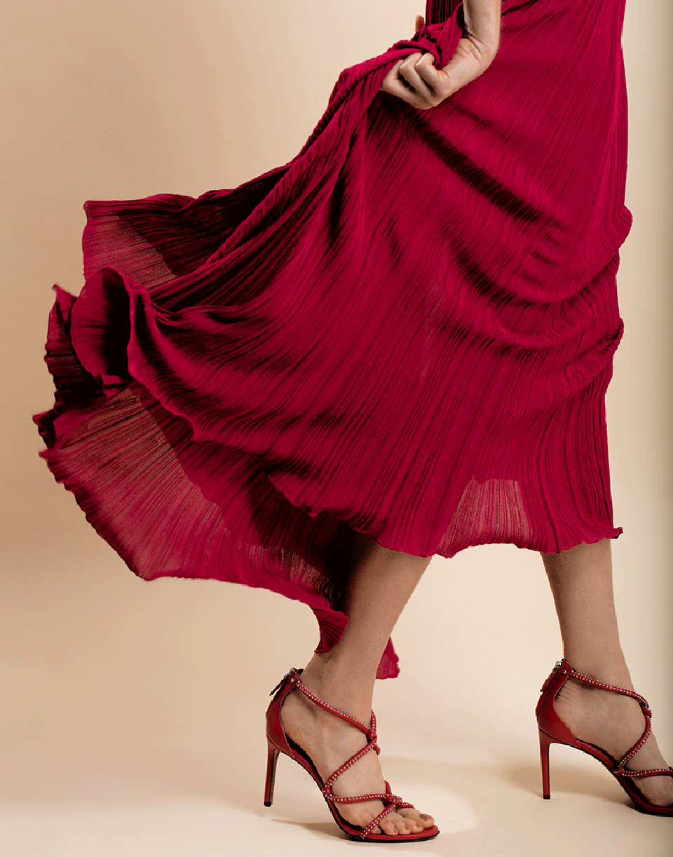 ALAÏA-Red Strappy Stud Sandal-