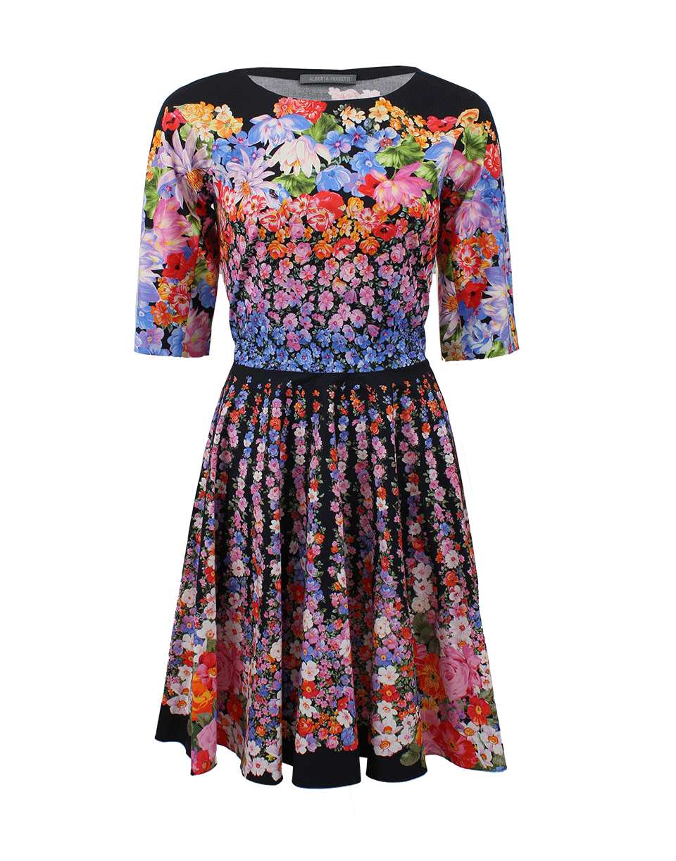ALBERTA FERRETTI-Fitted Waist Floral Dress-