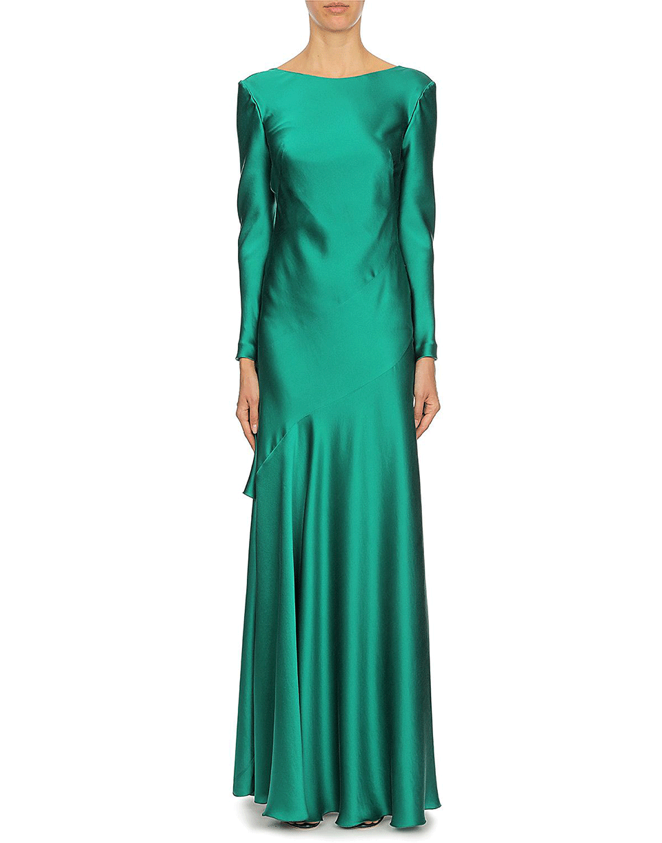 ALBERTA FERRETTI-Long Sleeve Bateau Long V-Back Dress-