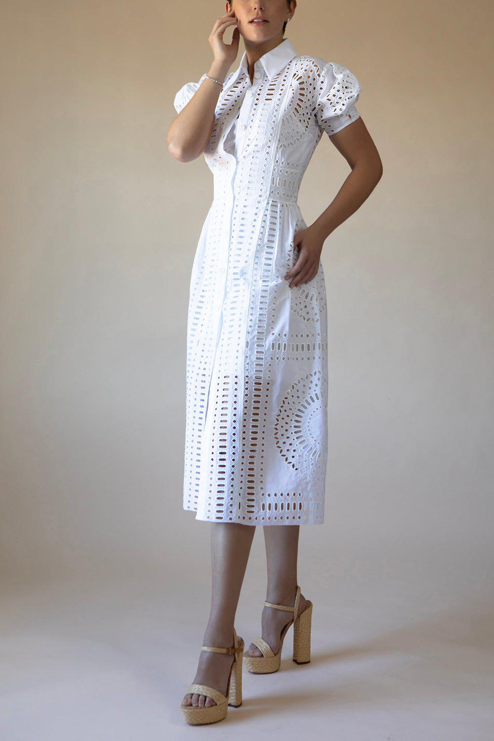 ALBERTA FERRETTI-Sangallo Lace Shirtdress-