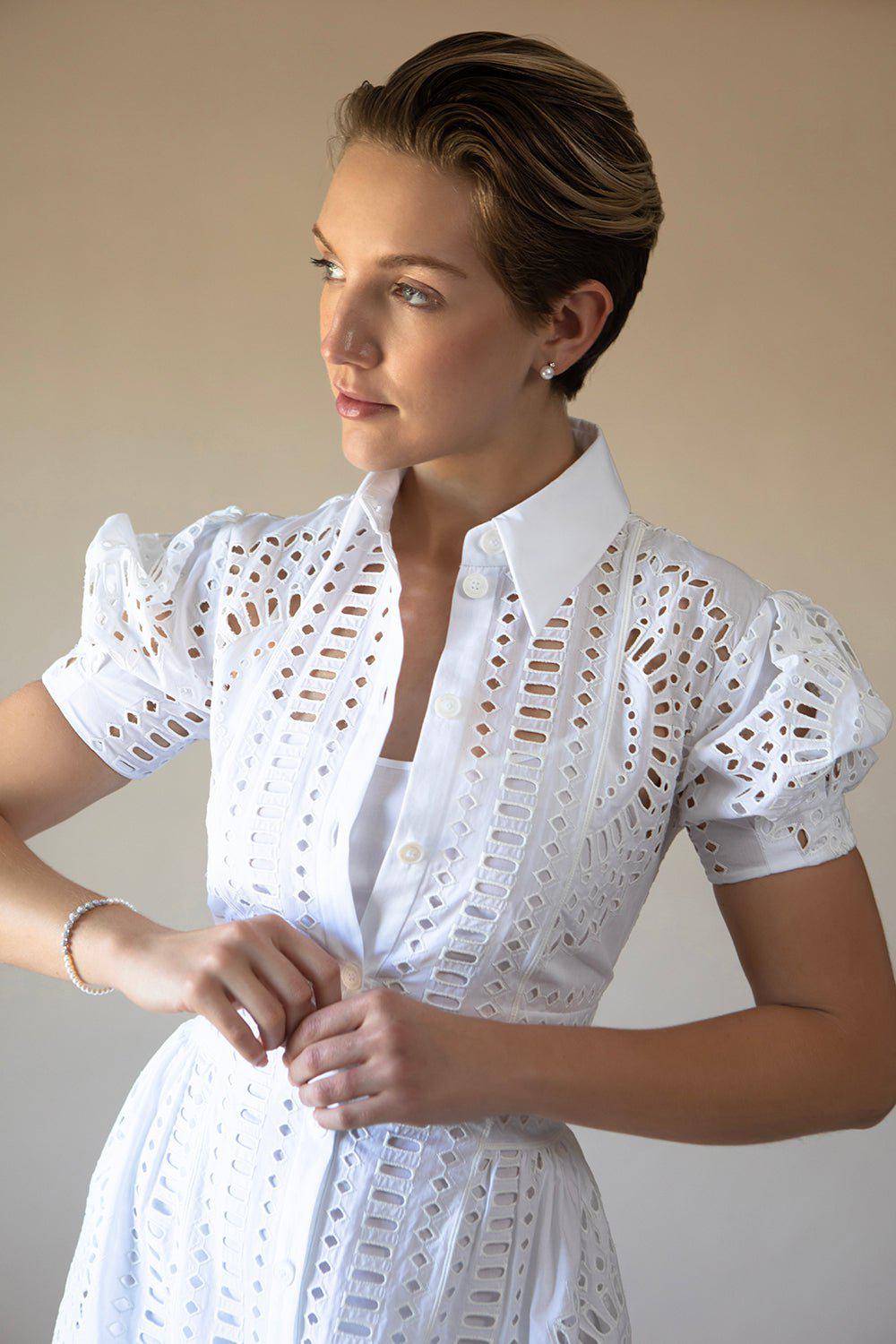 ALBERTA FERRETTI-Sangallo Lace Shirtdress-
