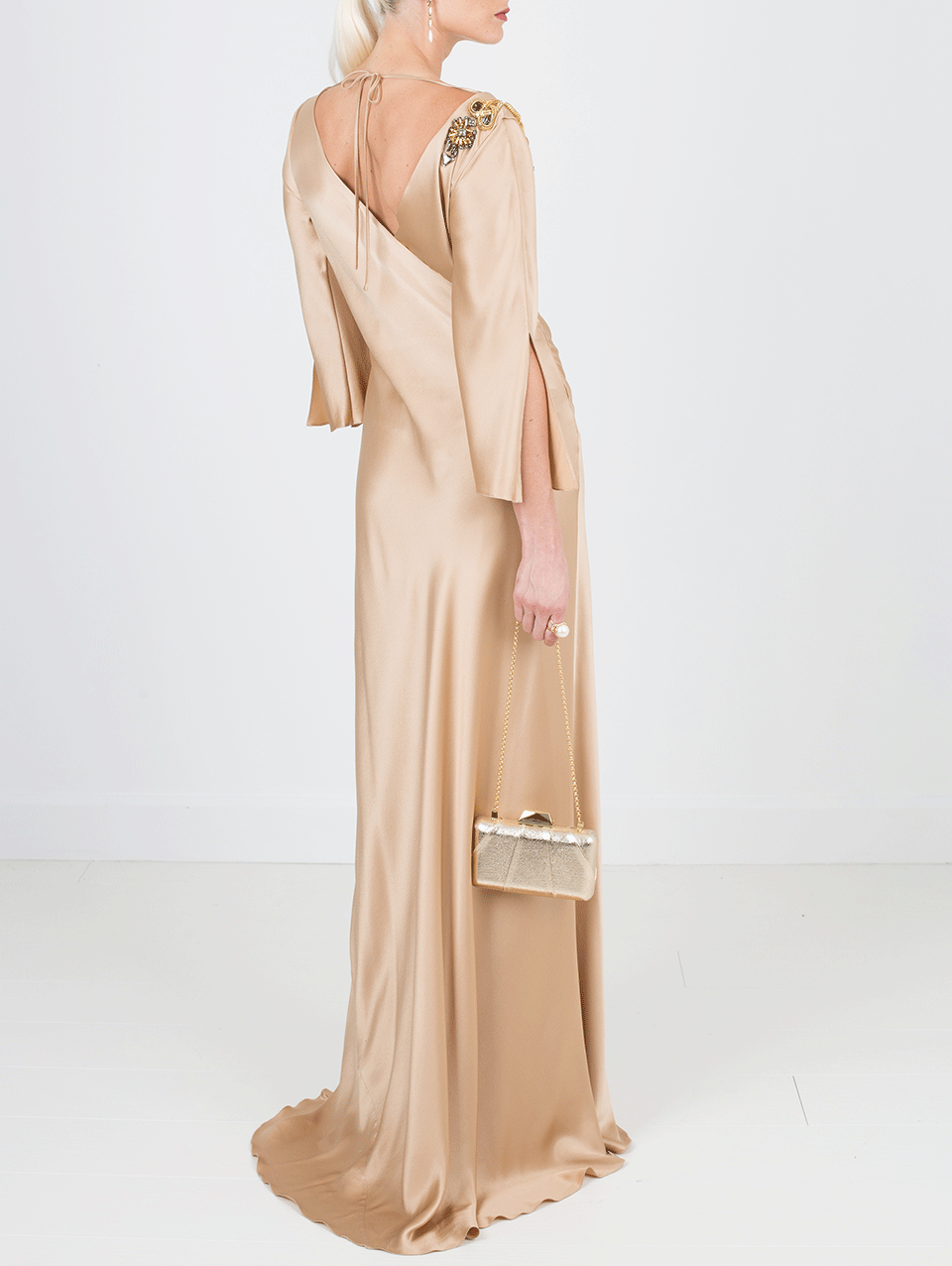 ALBERTA FERRETTI-Three-Quarter Sleeve Gown-GOLD