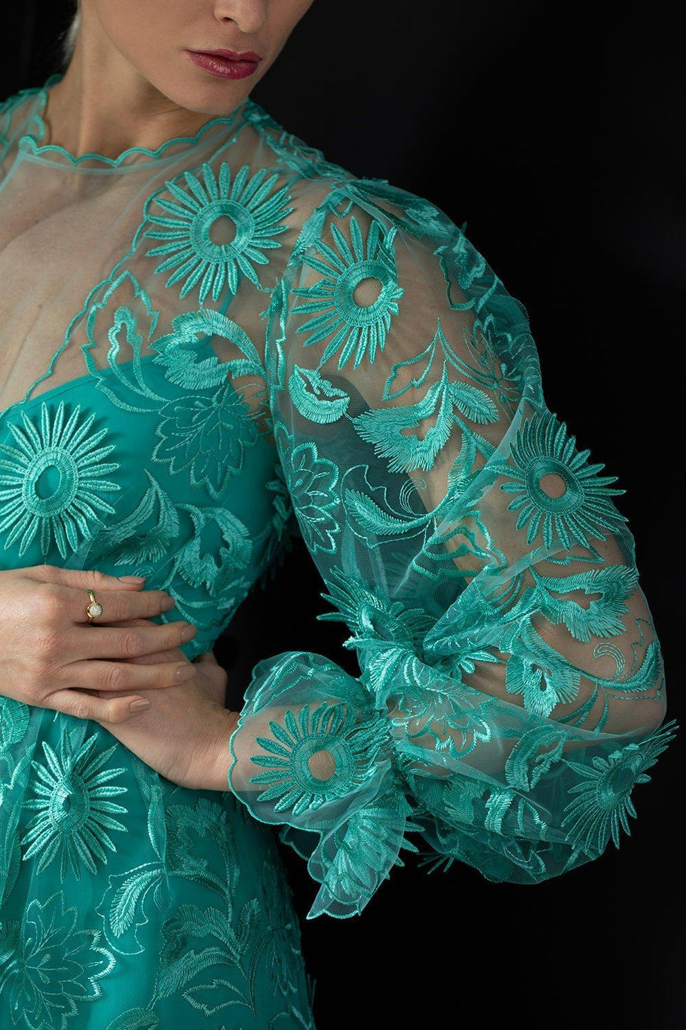 Embroidered Tulle Gown