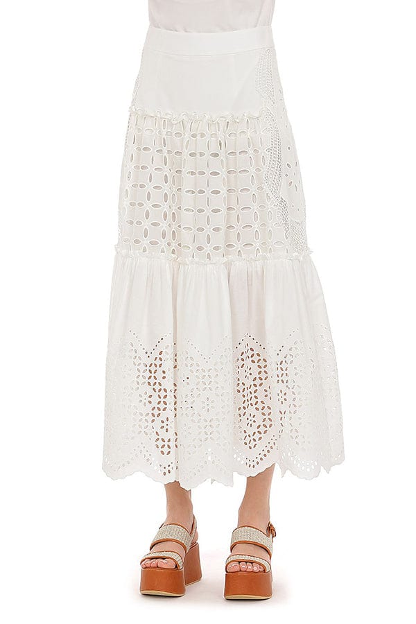 ALBERTA FERRETTI-Eyelet Midi Skirt - White-