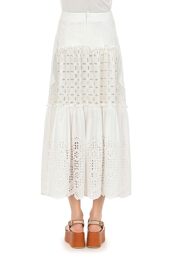 ALBERTA FERRETTI-Eyelet Midi Skirt - White-