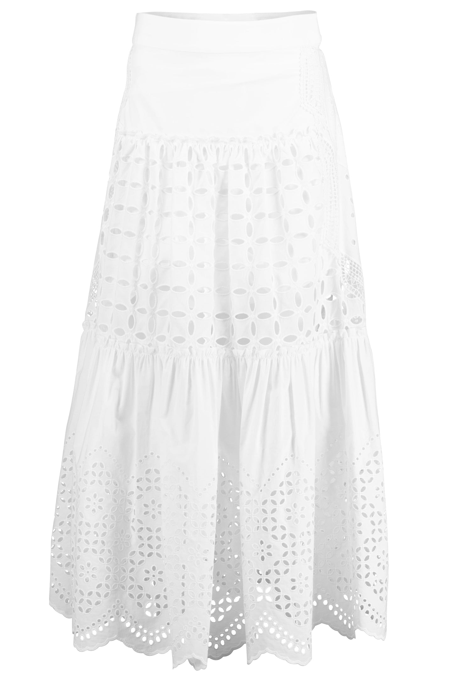 ALBERTA FERRETTI-Eyelet Midi Skirt - White-