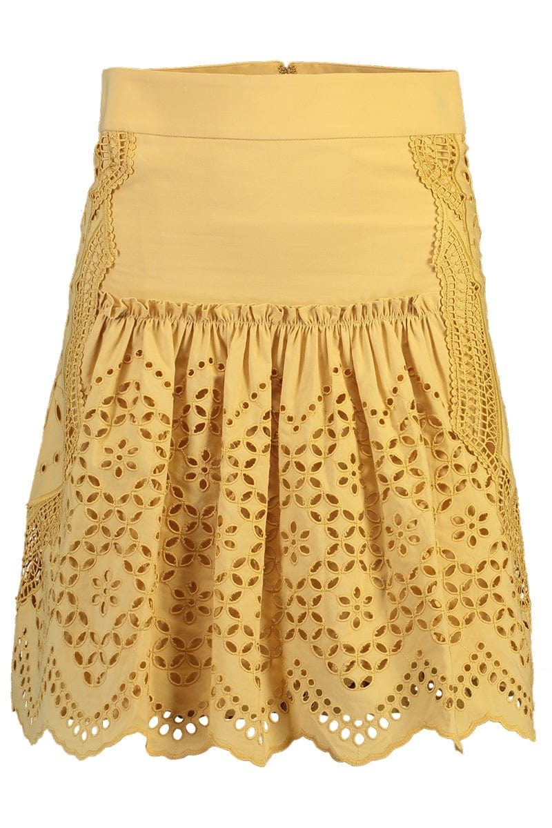 ALBERTA FERRETTI-Eyelet Short Skirt - Gold-