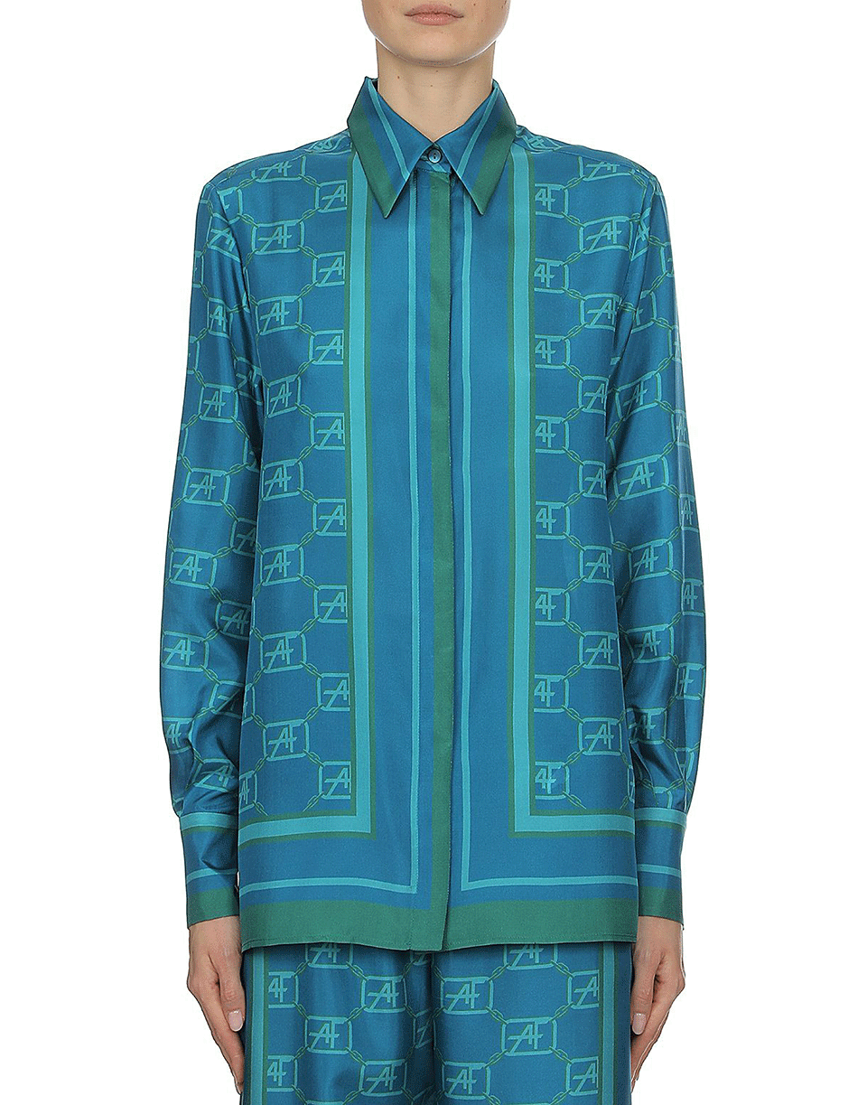 ALBERTA FERRETTI-Fantasy Blue AF Silk Printed Blouse-