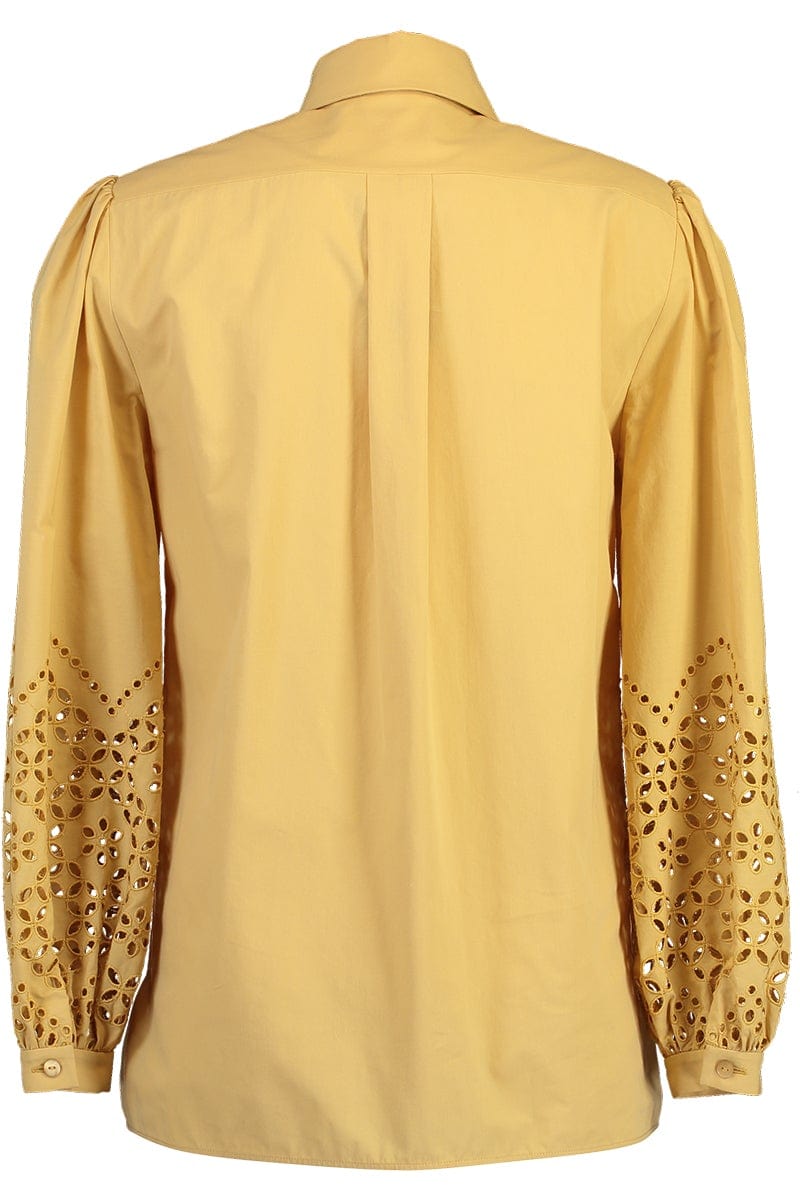 ALBERTA FERRETTI-Long Sleeve Eyelet Blouse - Gold-