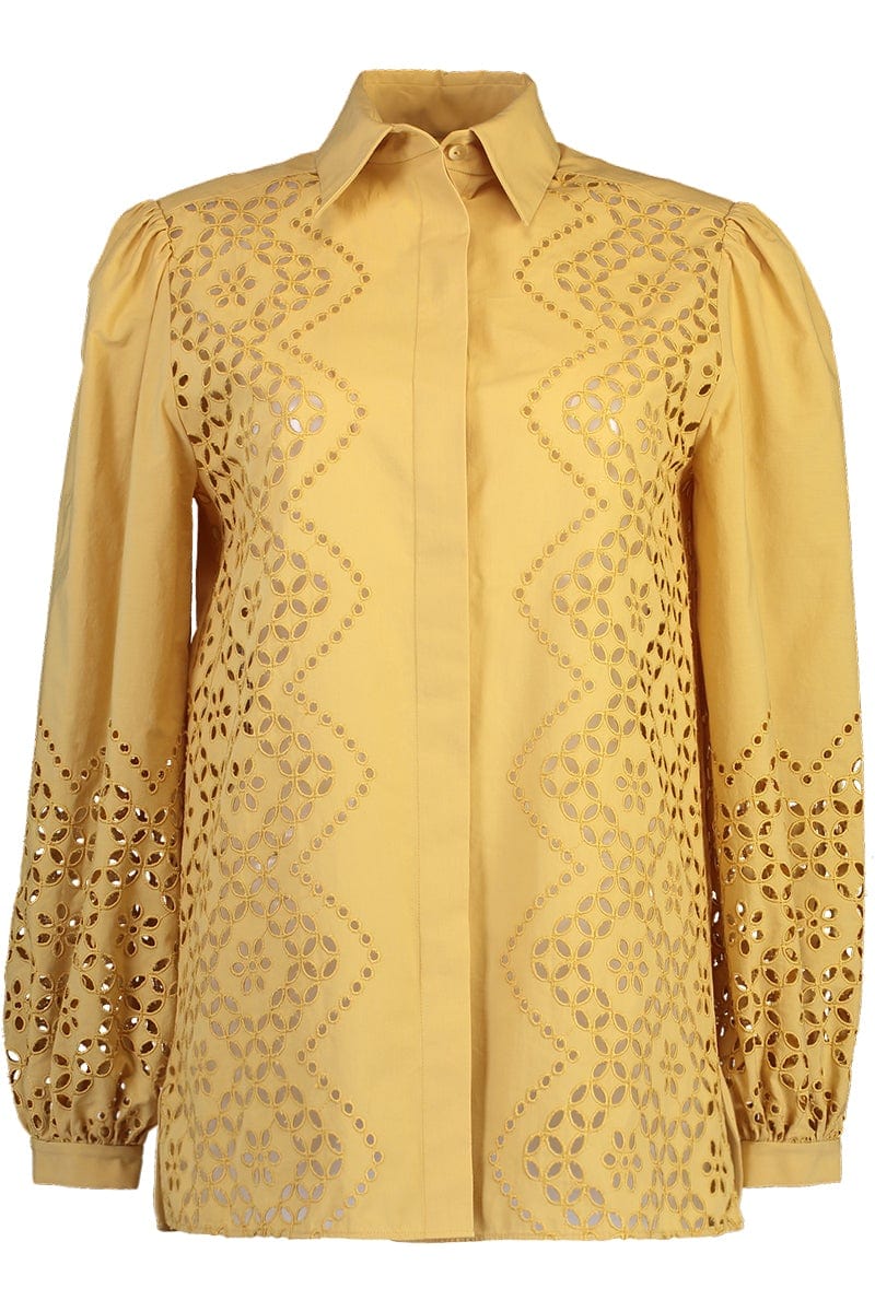 ALBERTA FERRETTI-Long Sleeve Eyelet Blouse - Gold-