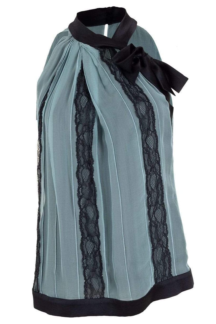 ALBERTA FERRETTI-Lace Strap Tie Halter Top-GRAY