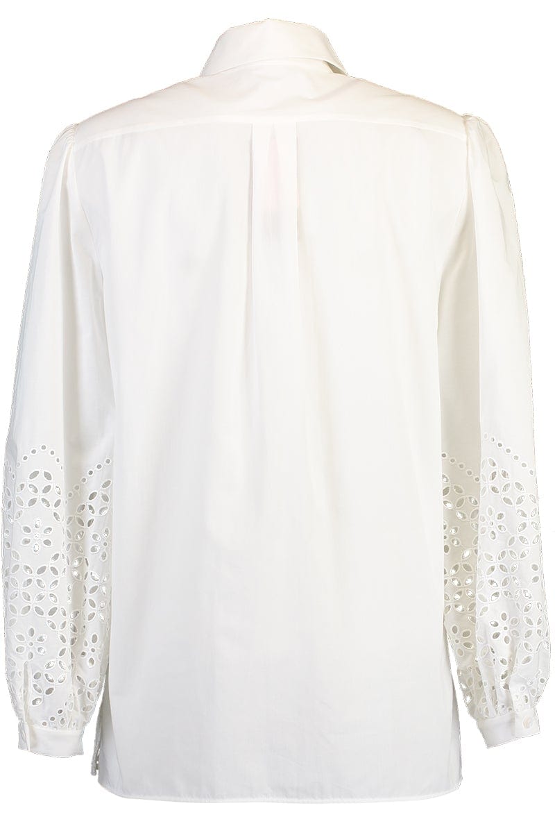 ALBERTA FERRETTI-Long Sleeve Eyelet Blouse - White-