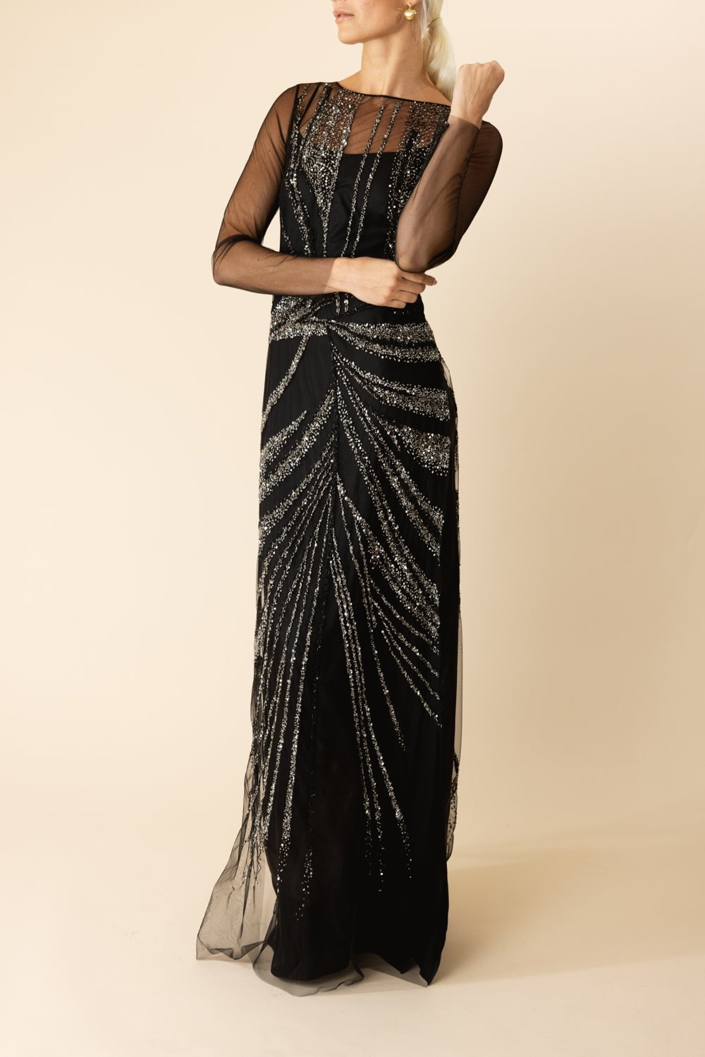 ALBERTA FERRETTI-Long Sleeve Beaded Dress-