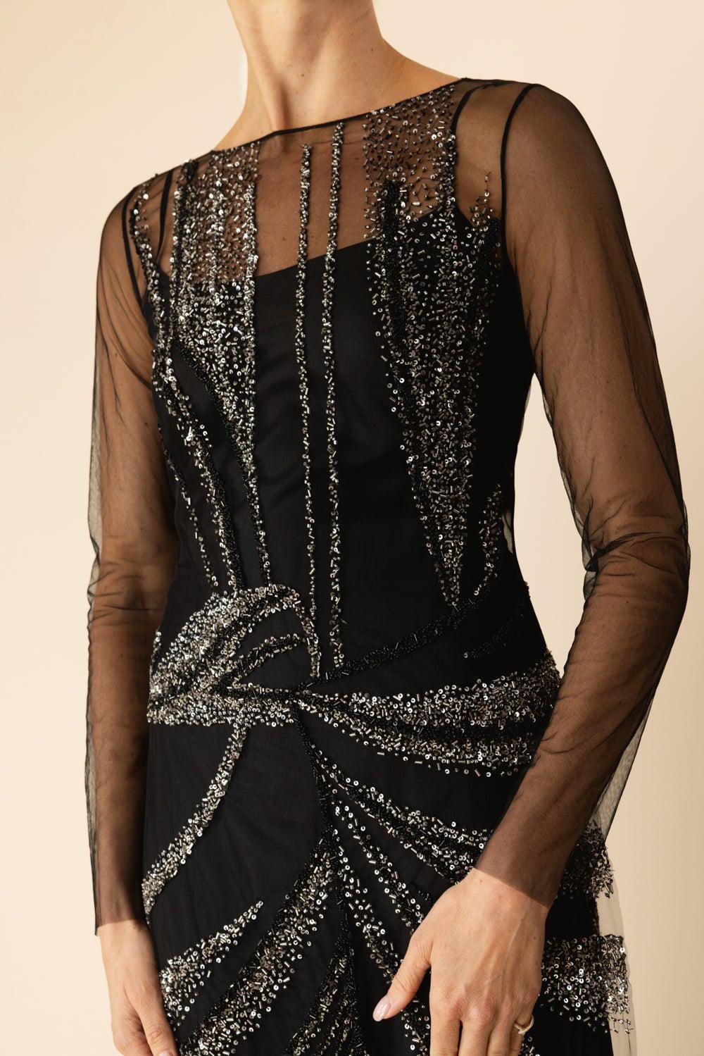 ALBERTA FERRETTI-Long Sleeve Beaded Dress-