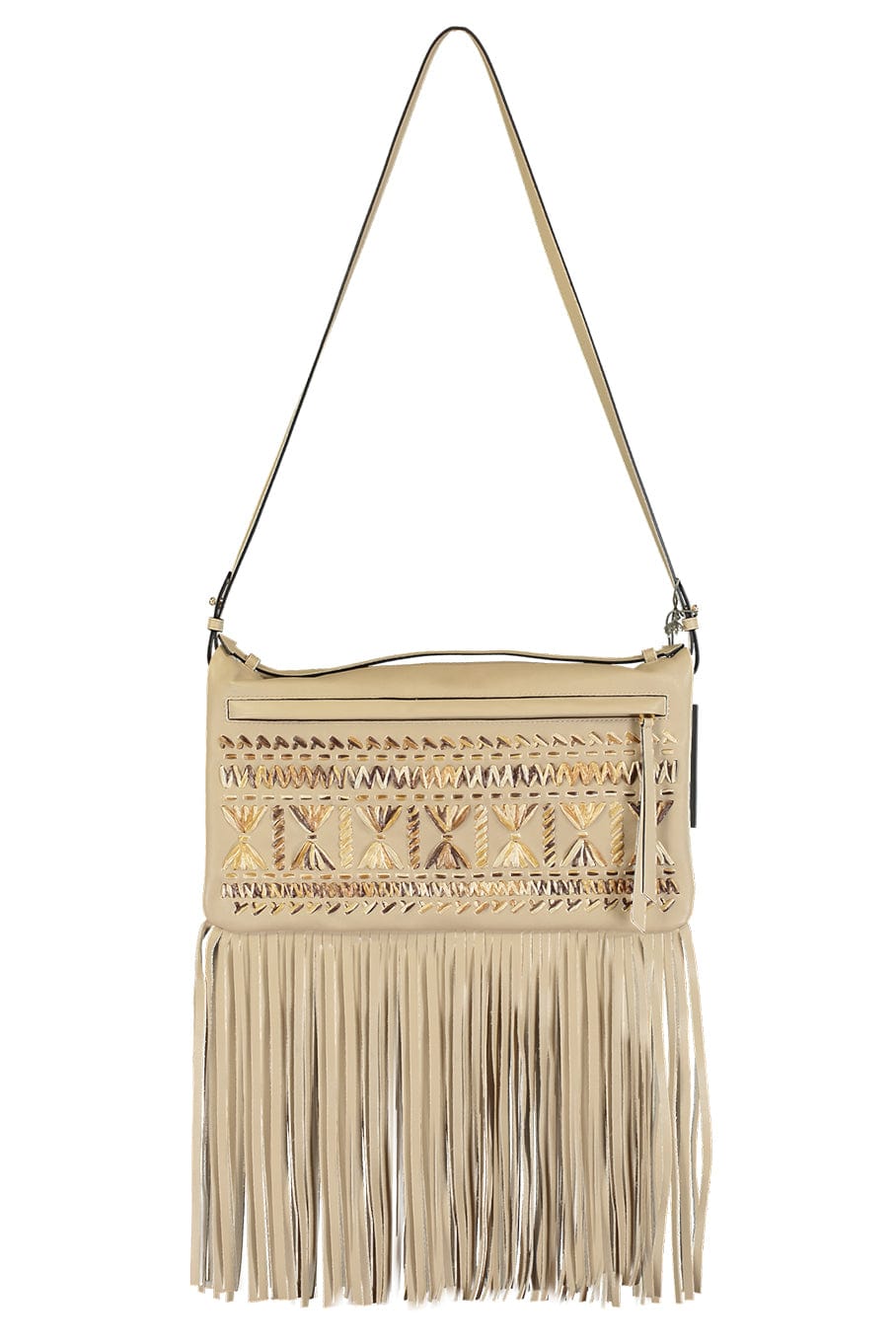 ALBERTA FERRETTI-Embroidered Fringe Bag-IVORY