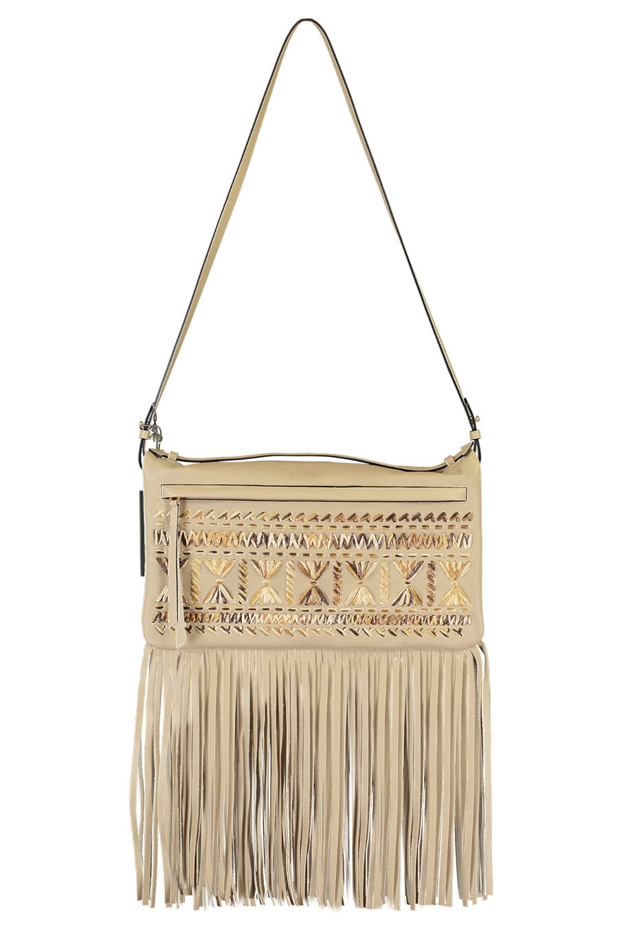 ALBERTA FERRETTI-Embroidered Fringe Bag-IVORY