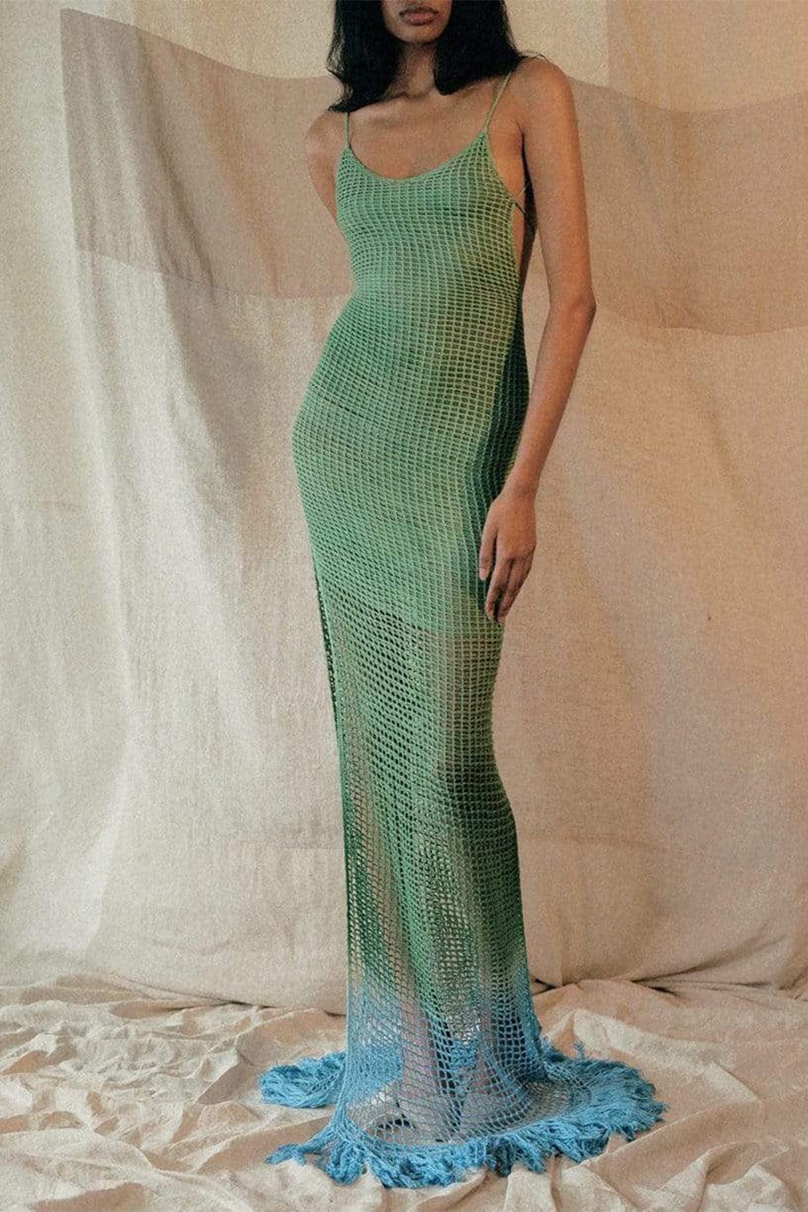ALEJANDRA ALONSO ROJAS-Crochet Midi Low Back Dress-