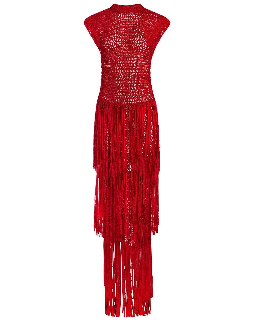 ALEJANDRA ALONSO ROJAS-Fringed Crochet Dress-RED