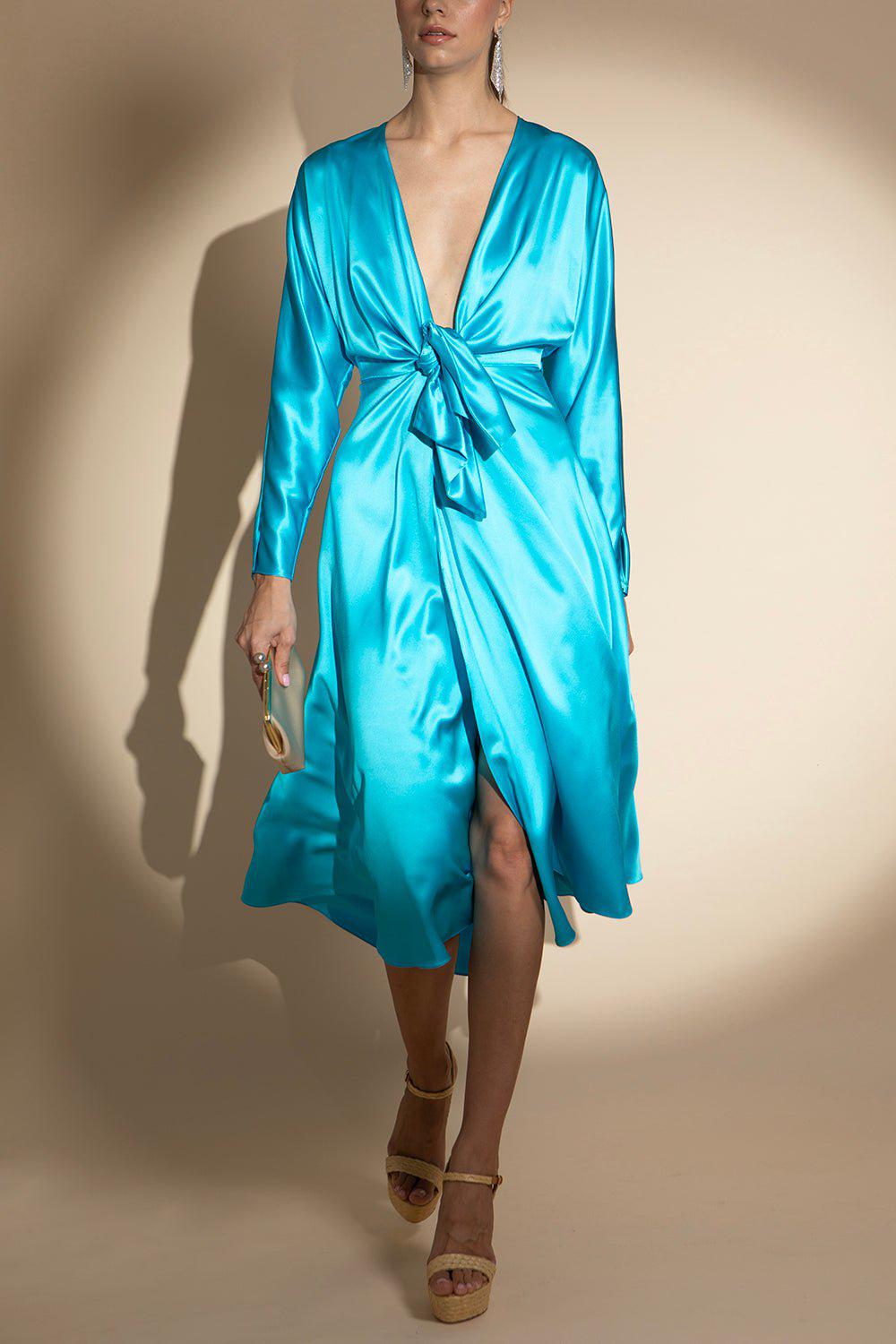 ALEJANDRA ALONSO ROJAS-Long Sleeve Tie Front Dress-