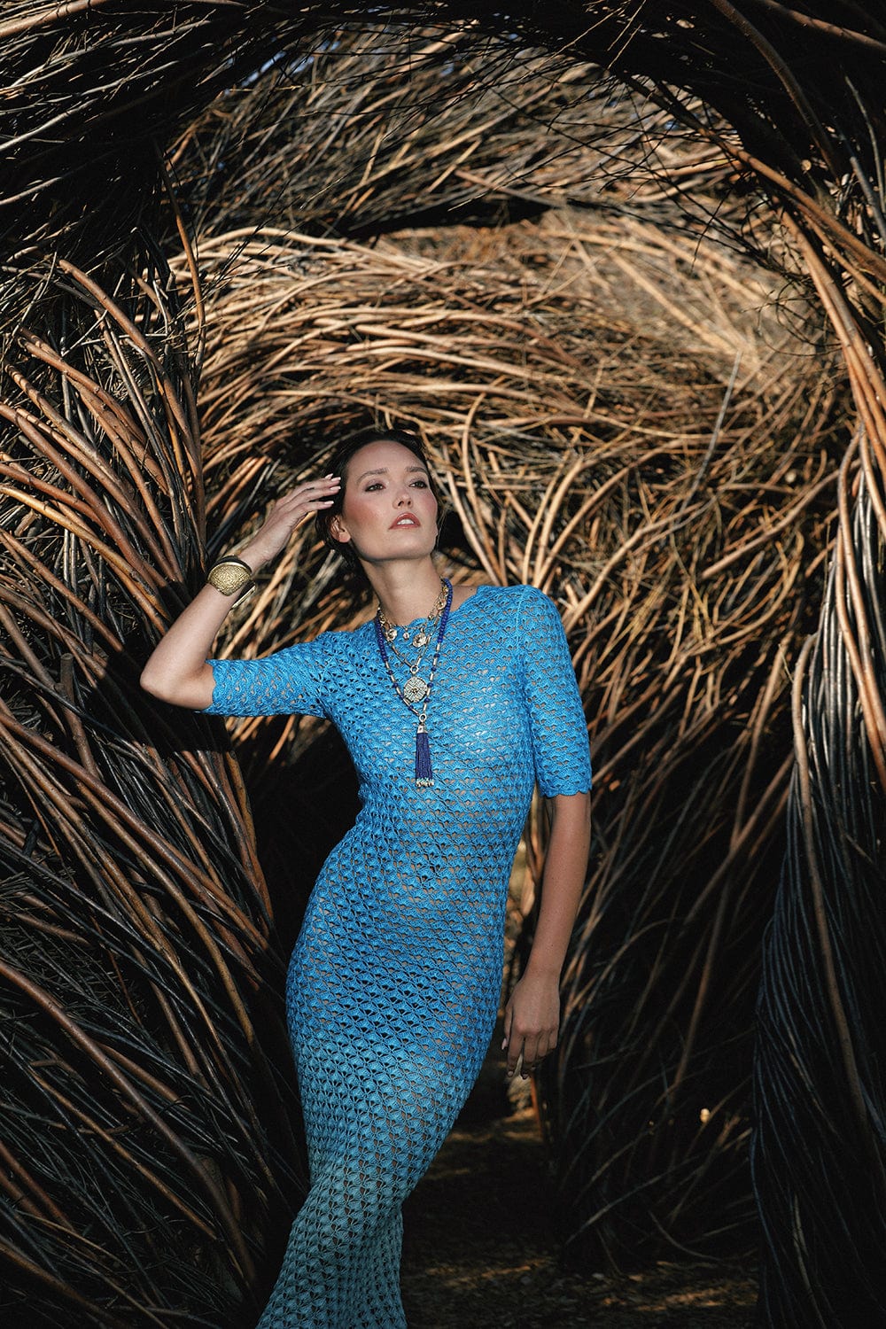 ALEJANDRA ALONSO ROJAS-Crochet Dress With Fringe-