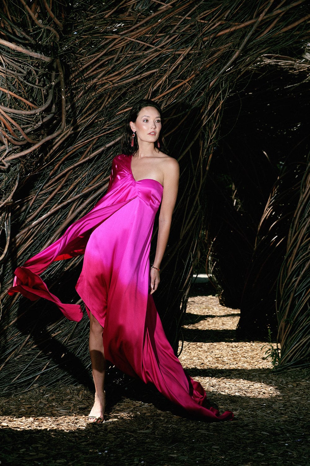 ALEJANDRA ALONSO ROJAS-One Shoulder Bustier Dress-FUCHSIA DEGRADE