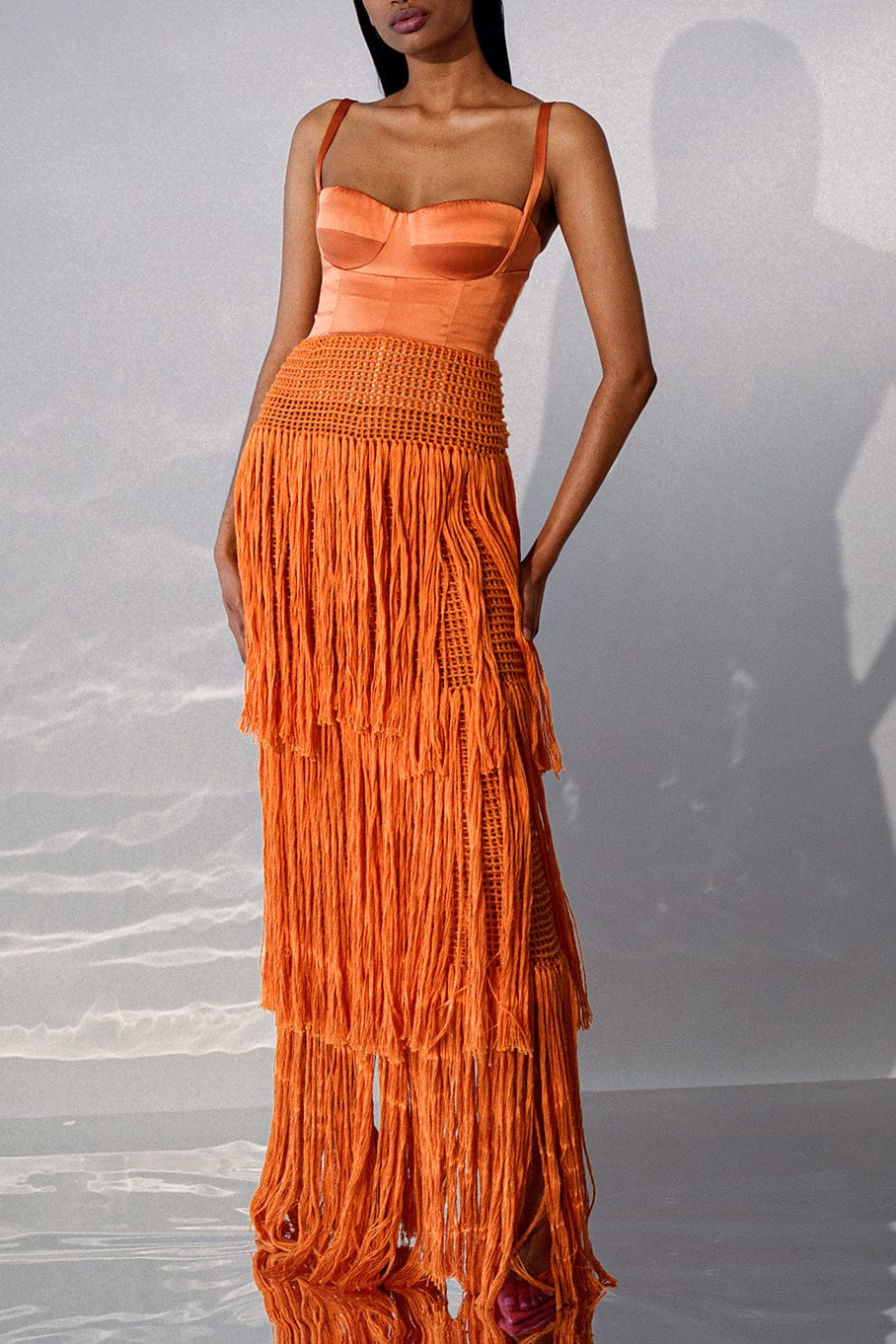 ALEJANDRA ALONSO ROJAS-Bustier Fringe Crochet Dress-