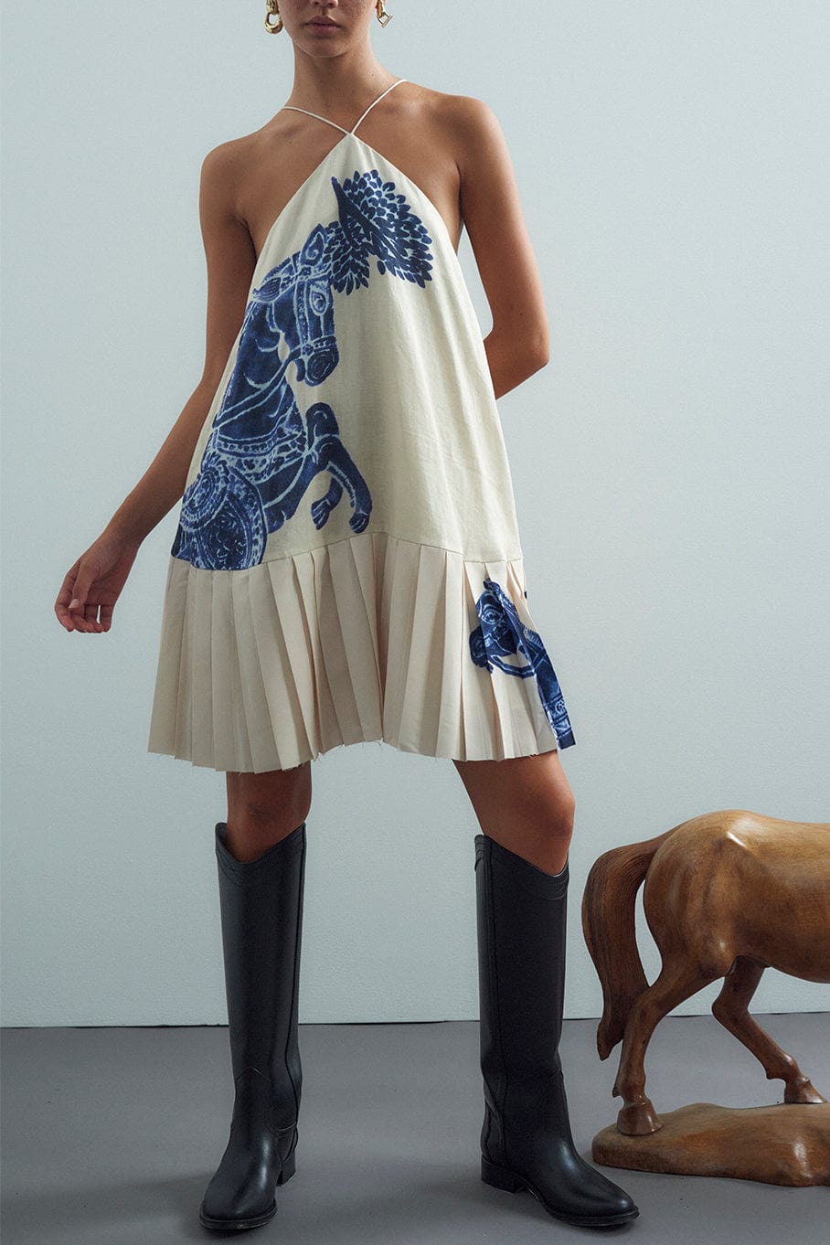 ALEMAIS-Rider Pleat Hem Mini Dress-